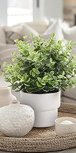 2 Pack Small Fake Plants Eucalyptus Potted Artificial Plants for Shelf Desk Home Bathroom Farmhouse Room Coffee Table Decor (Sage Green)