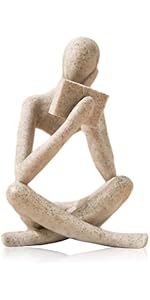 Bookshelf Decor Thinker Statue - Abstract Art Reading Thinker Sculpture Figurine Aesthetic, Modern Home Decoration for Living Room Office Shelves Coffee Table Desk Decor(Beige)